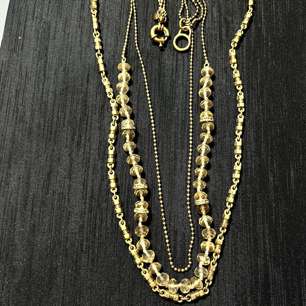 J. Crew 3 strand Long Necklace Peach Gems Chrystals Gold Amber